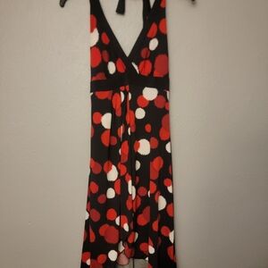 Black Halter Maxi Dress with Red & White Polka Dot Print